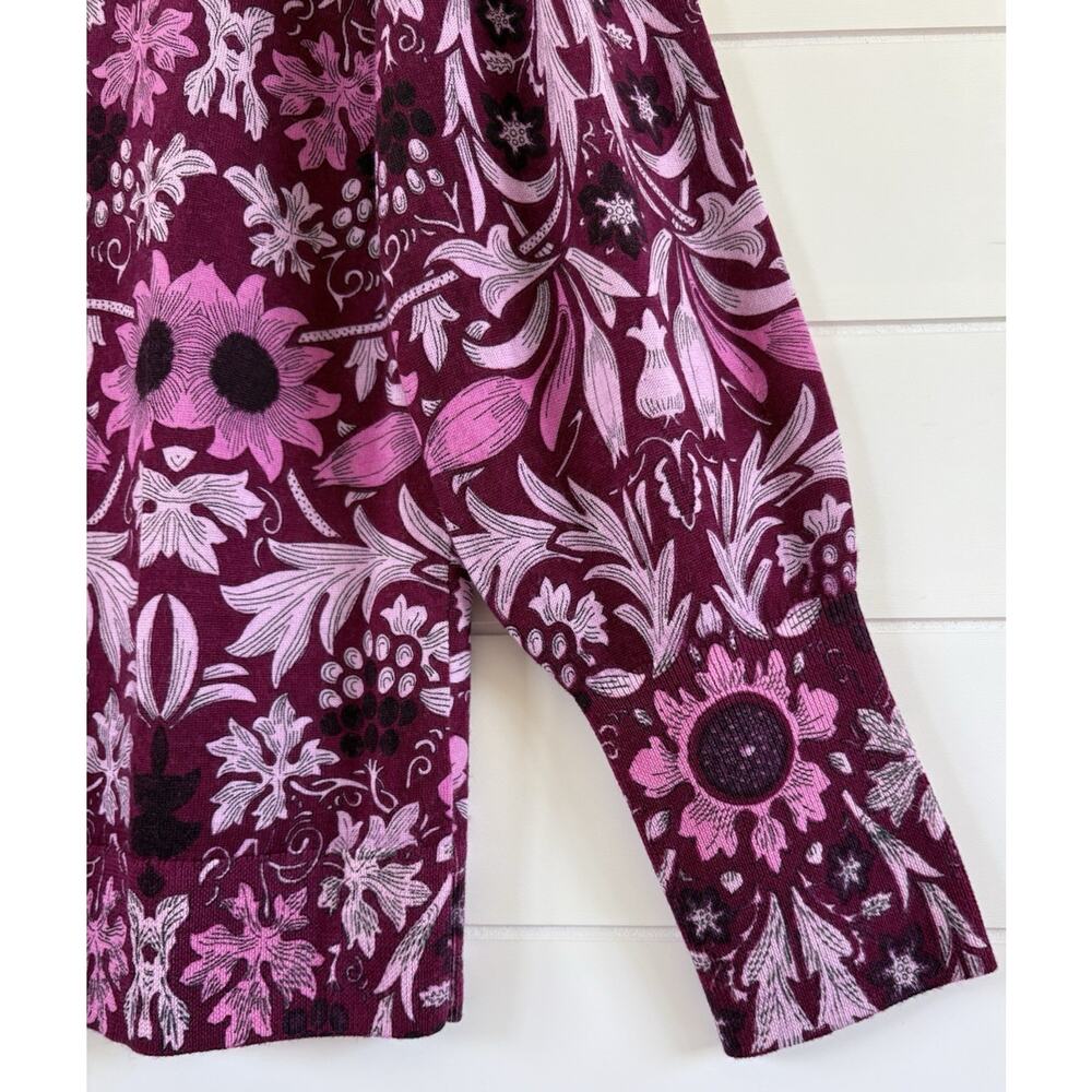 Talbots Womens XL Petite Lightweight Merino Wool Floral Sweater Pink Burgundy - Picture 5 of 11